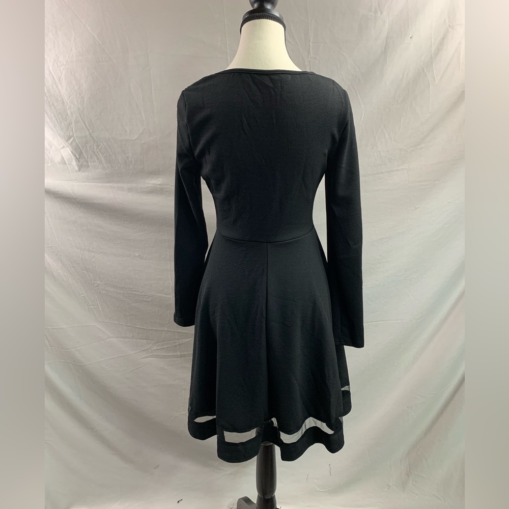 Black Mesh Insert Flare Hem Dress - Picture 9 of 9